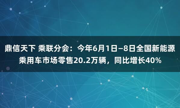 鼎信天下 乘联分会：今年6月1日—8日全国新能源乘用车市场零售20.2万辆，同比增长40%